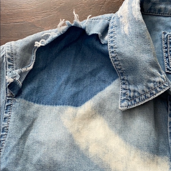 Express Distressed Button Front BF Shirt - Picture 7 of 8